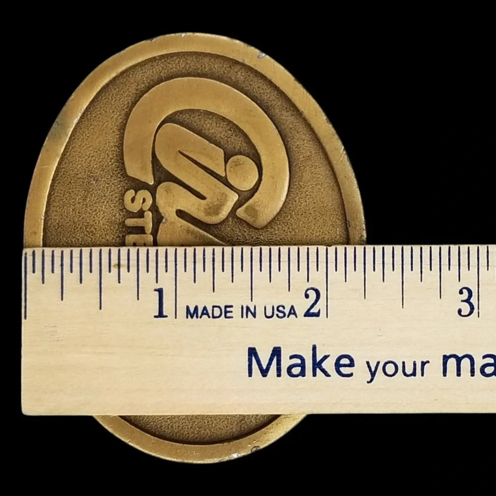 Vintage Circle Steel Corp Belt Buckle Hit Line USA Gold Tone‎ Industrial Logo